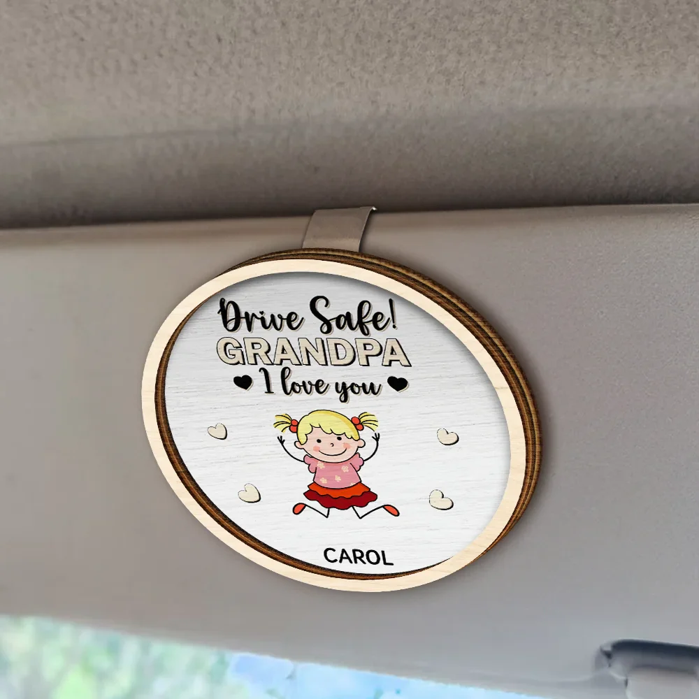 Drive Safe Daddy Colorful Stick Figures - Personalized Custom Shaped Car Visor Clip - Image 2