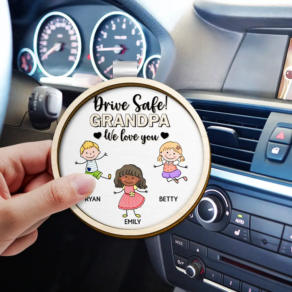 Drive Safe Daddy Colorful Stick Figures - Personalized Custom Shaped Car Visor Clip - Image 3