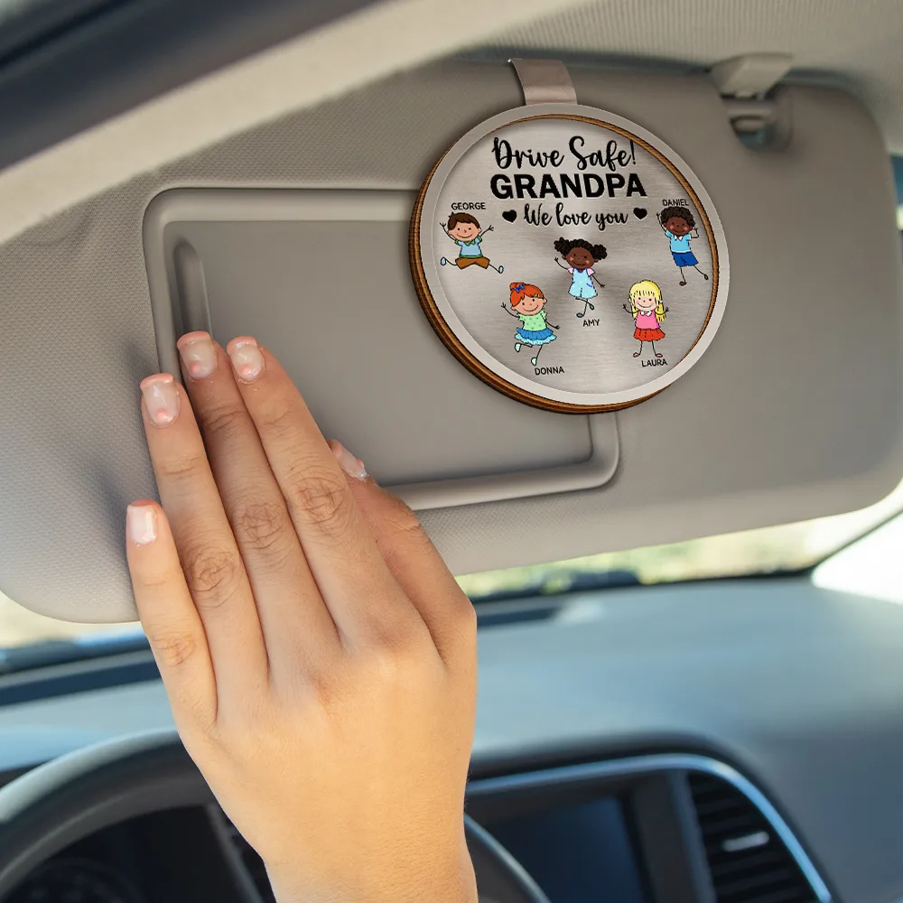 Drive Safe Daddy Colorful Stick Figures - Personalized Custom Shaped Car Visor Clip - Image 4