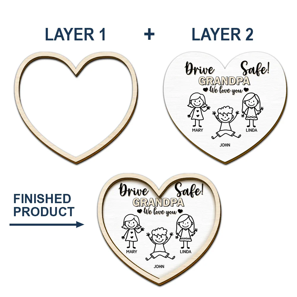 Drive Safe Daddy Kid Stick Figures Heart Shaped - Personalized Custom Shaped Car Visor Clip - Image 5