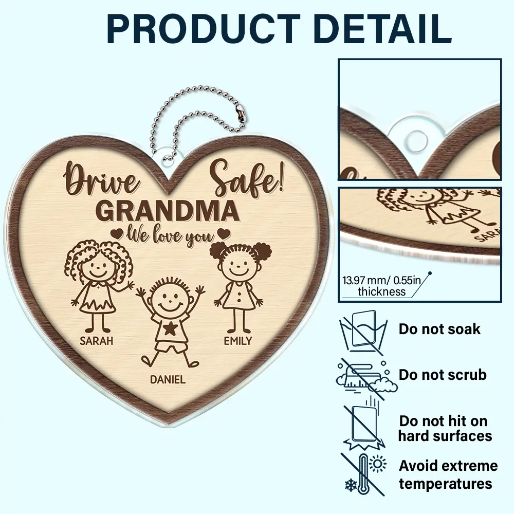 Drive Safe Daddy Kid Stick Figures - Personalized Acrylic Car Hanger - Image 5