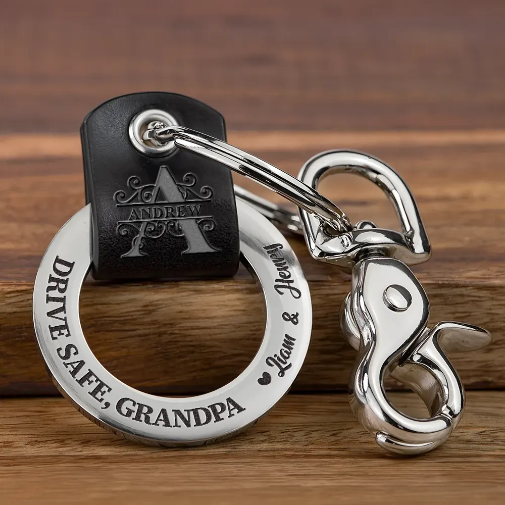 Drive Safe Daddy Monogram Initial - Personalized Leather Coordinates Keychain - Image 3