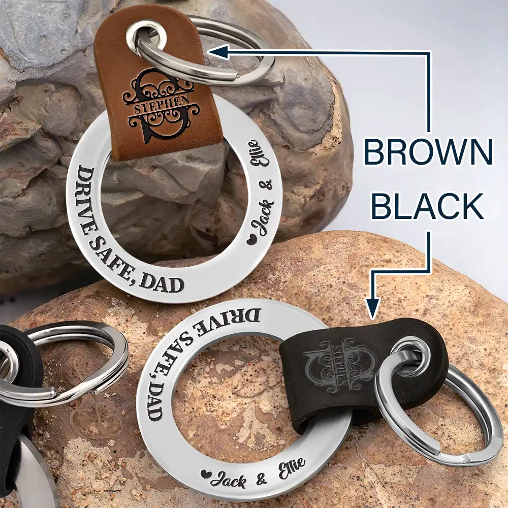 Drive Safe Daddy Monogram Initial - Personalized Leather Coordinates Keychain - Image 4