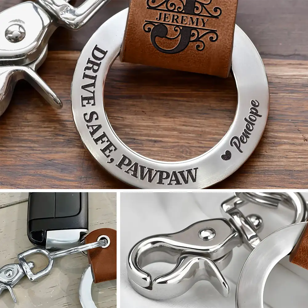 Drive Safe Daddy Monogram Initial - Personalized Leather Coordinates Keychain - Image 5