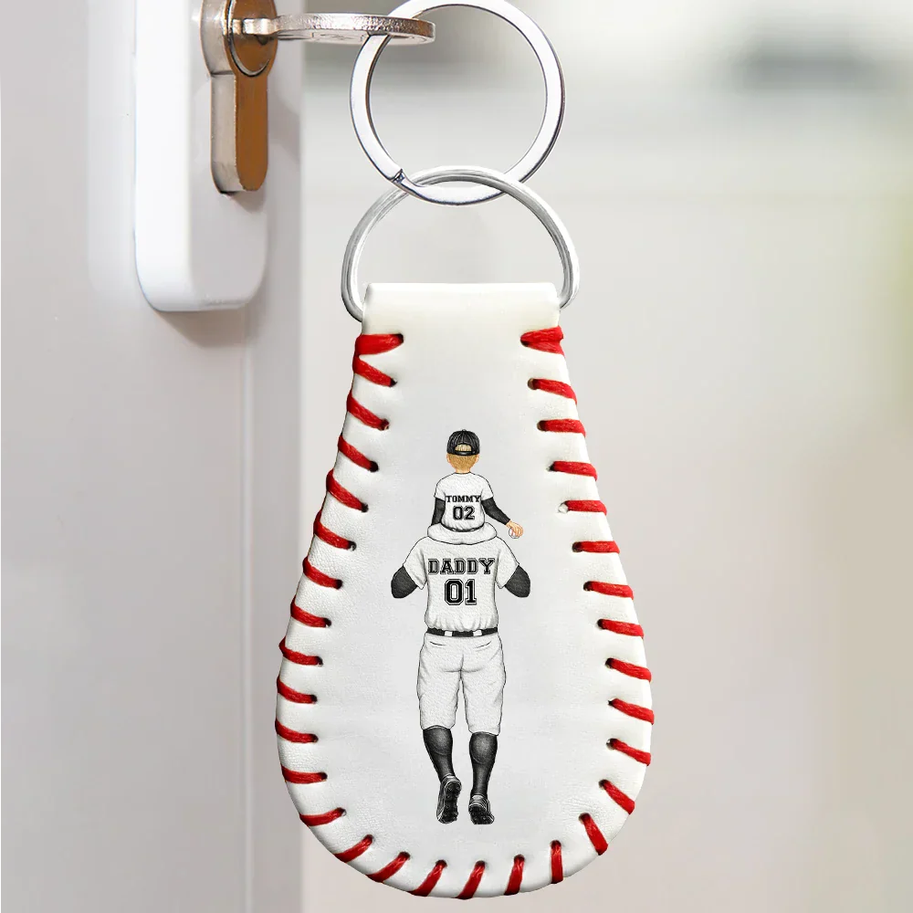 Drive Safe Daddy No Place Like Home - Personalized Leather Baseball Keychain - Image 4