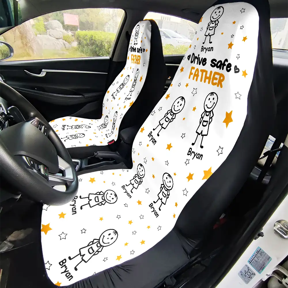 Drive Safe Grandpa Dad Kids Pet - Personalized Car Seat Cover - Image 2