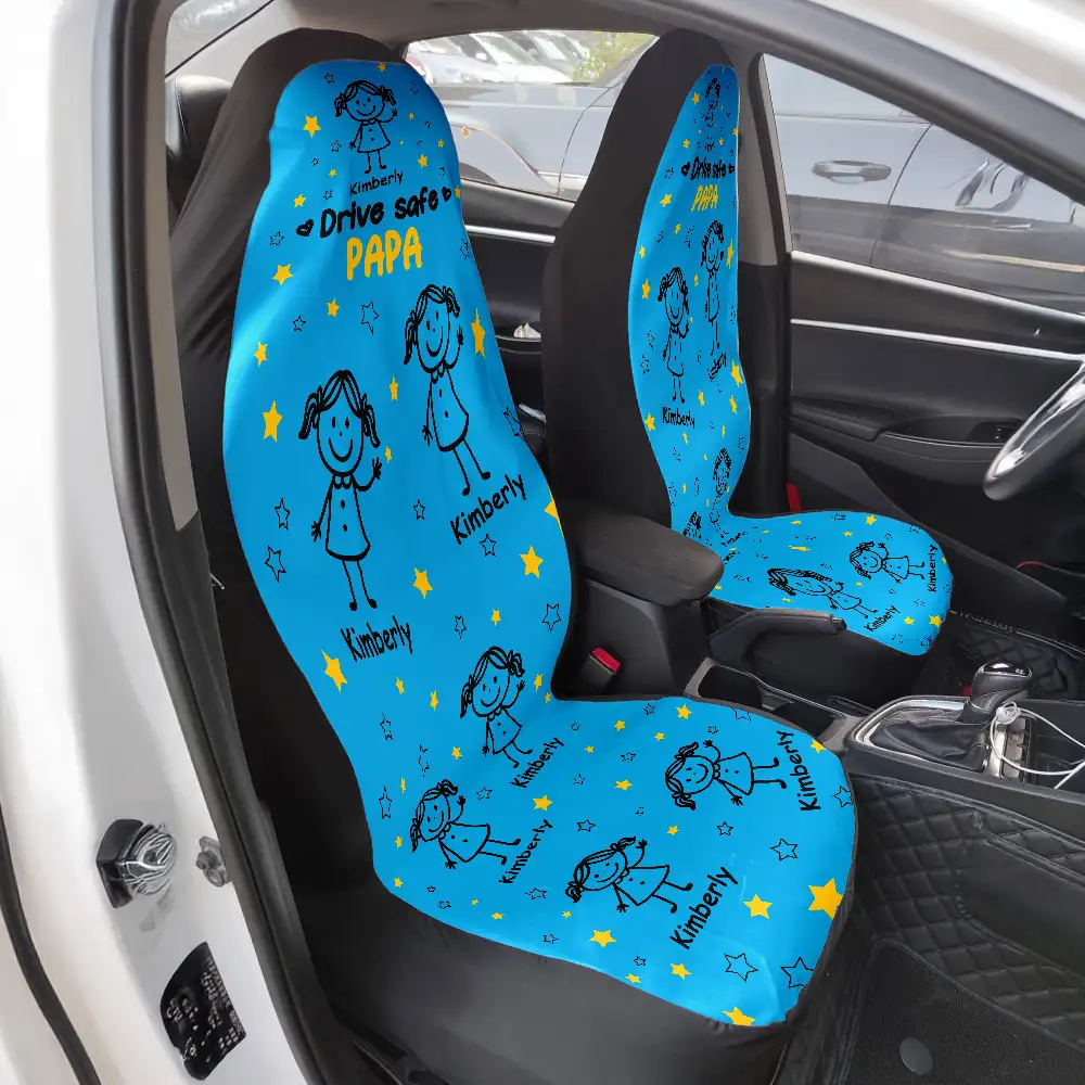 Drive Safe Grandpa Dad Kids Pet - Personalized Car Seat Cover - Image 3