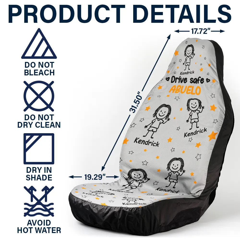 Drive Safe Grandpa Dad Kids Pet - Personalized Car Seat Cover - Image 4