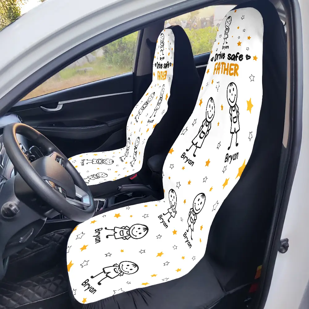 Drive Safe Grandpa Dad Kids Pet - Personalized Car Seat Cover - Image 6