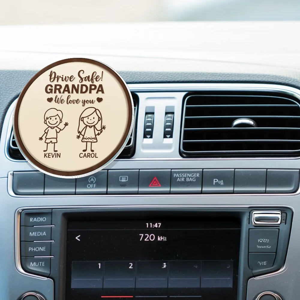 Drive Safe Grandpa Daddy Kid Stick Figures - Personalized Acrylic Car Vent Clip - Image 2
