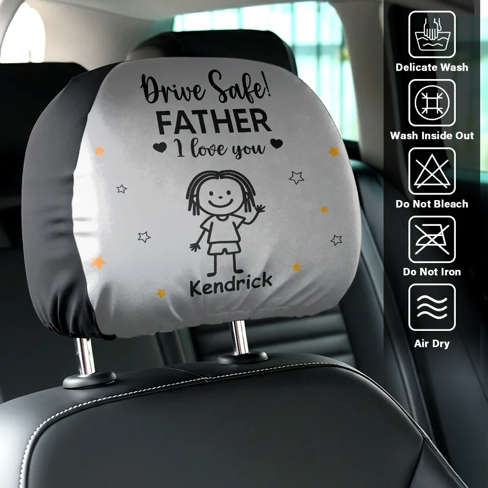 Drive Safe Grandpa Daddy Kid Stick Figures - Personalized Car Headrest Covers - Image 6