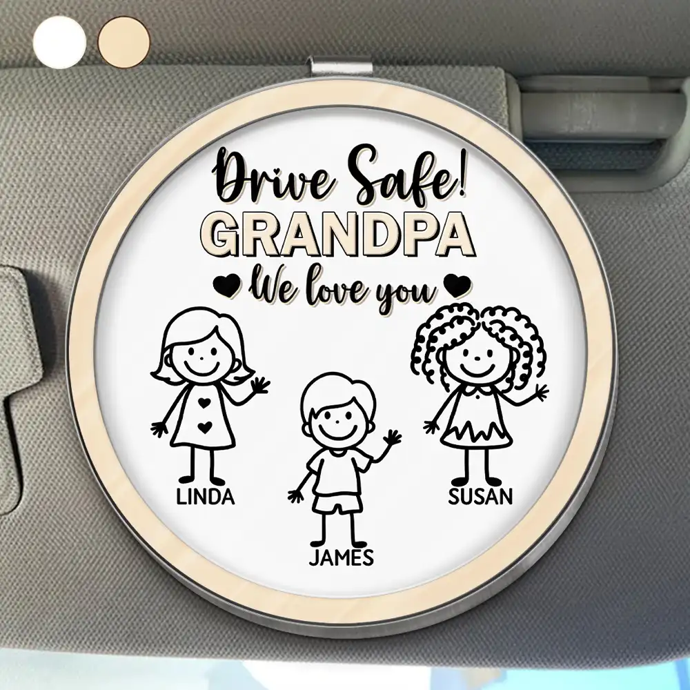 Drive Safe Grandpa Daddy Kid Stick Figures - Personalized Custom Shaped Acrylic Car Visor Clip - Image 2