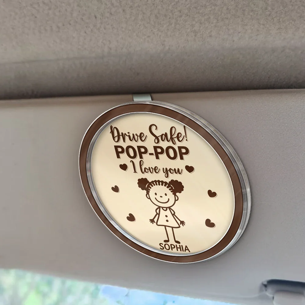 Drive Safe Grandpa Daddy Kid Stick Figures - Personalized Custom Shaped Acrylic Car Visor Clip - Image 3