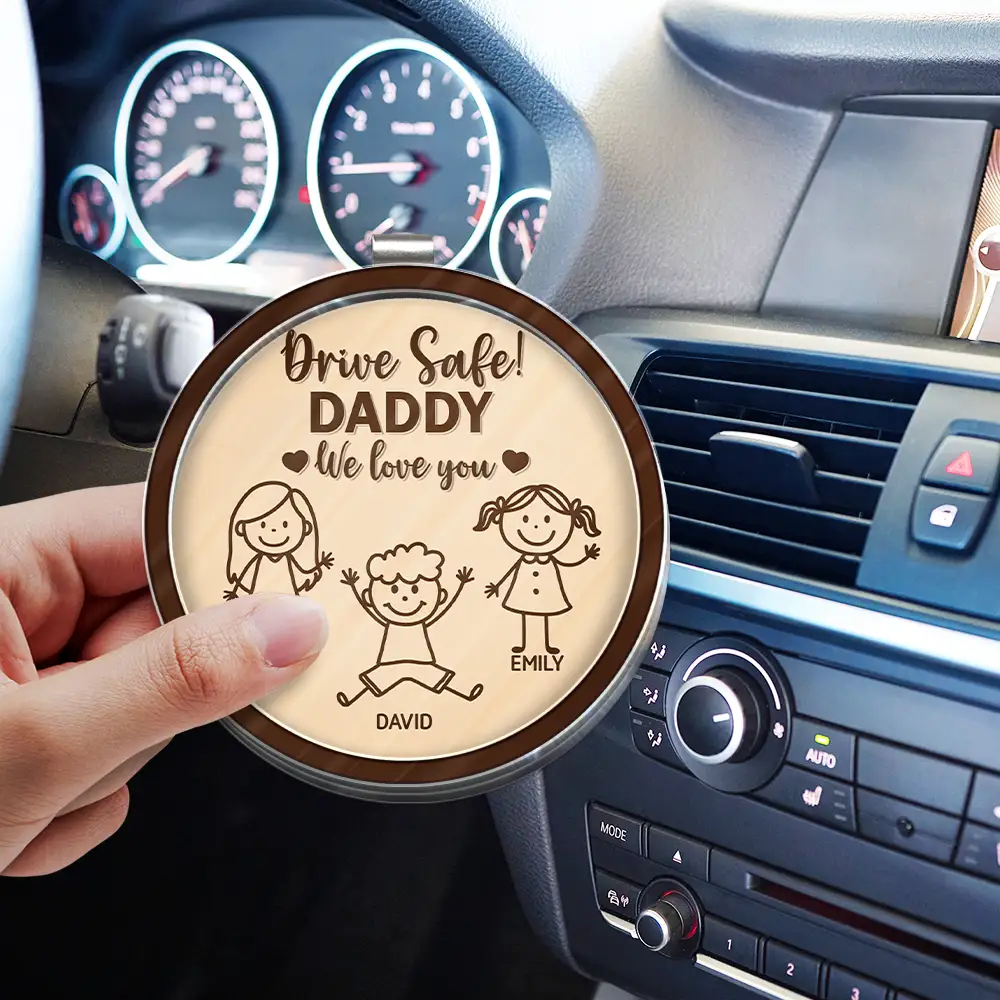 Drive Safe Grandpa Daddy Kid Stick Figures - Personalized Custom Shaped Acrylic Car Visor Clip - Image 4