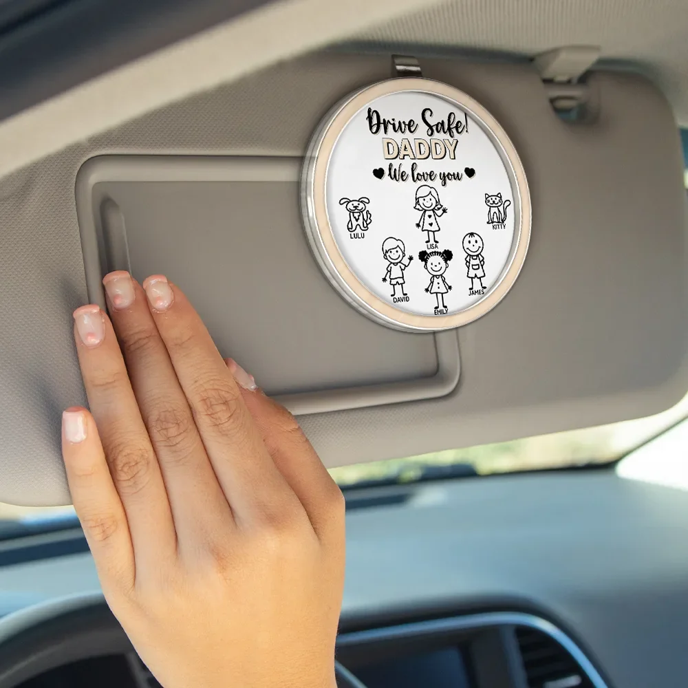Drive Safe Grandpa Daddy Kid Stick Figures - Personalized Custom Shaped Acrylic Car Visor Clip - Image 5