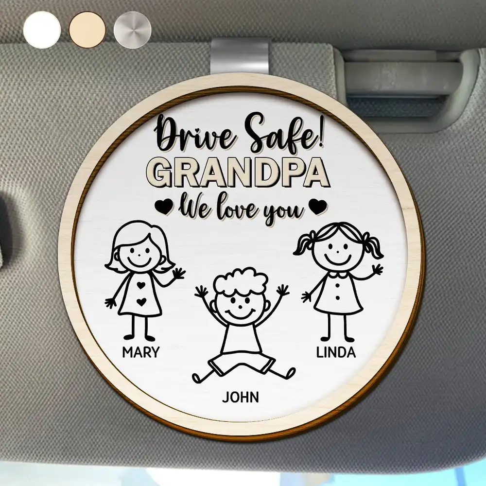 Drive Safe Grandpa Daddy Kid Stick Figures - Personalized Custom Shaped Car Visor Clip - Image 3