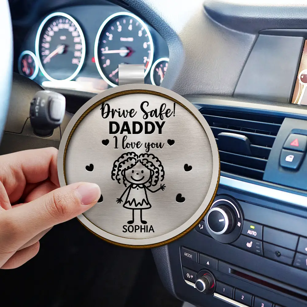 Drive Safe Grandpa Daddy Kid Stick Figures - Personalized Custom Shaped Car Visor Clip - Image 5