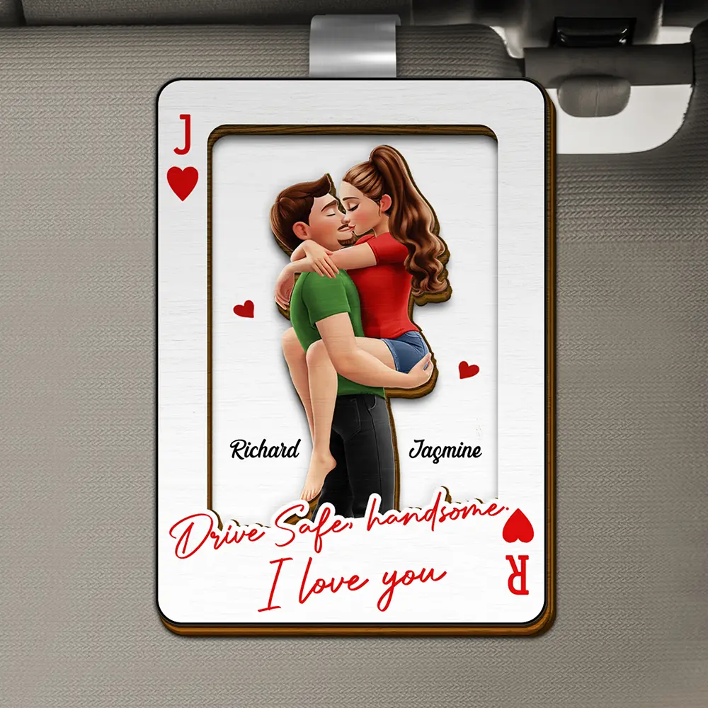 Drive Safe Handsome Playing Card Couple - Personalized Custom Shaped Car Visor Clip