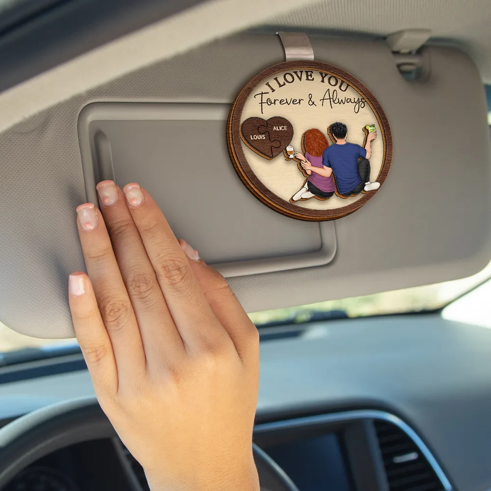 Drive Safe I Love You Backside Couple - Personalized Custom Shaped Car Visor Clip - Image 4