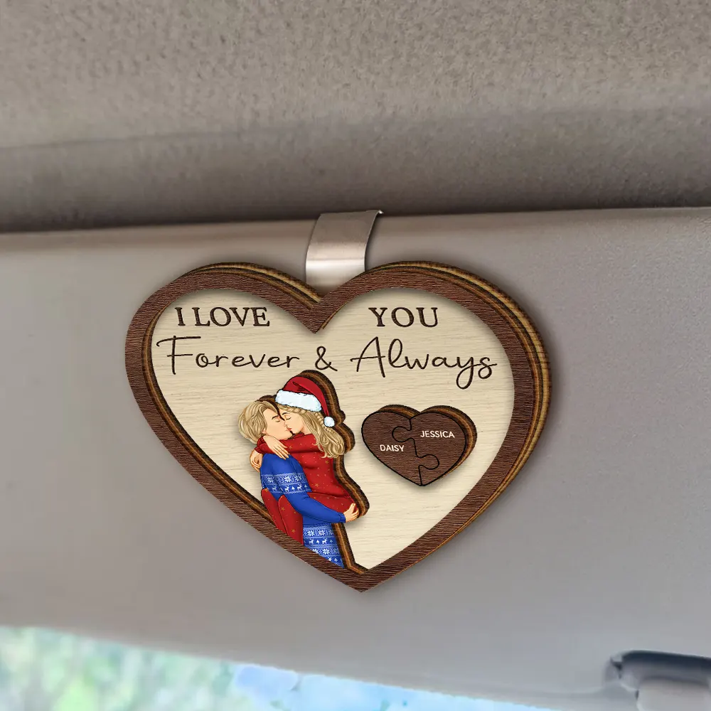 Drive Safe I Love You Kissing Couples Heart - Personalized Custom Shaped Car Visor Clip - Image 2