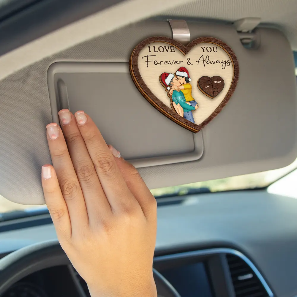 Drive Safe I Love You Kissing Couples Heart - Personalized Custom Shaped Car Visor Clip - Image 4