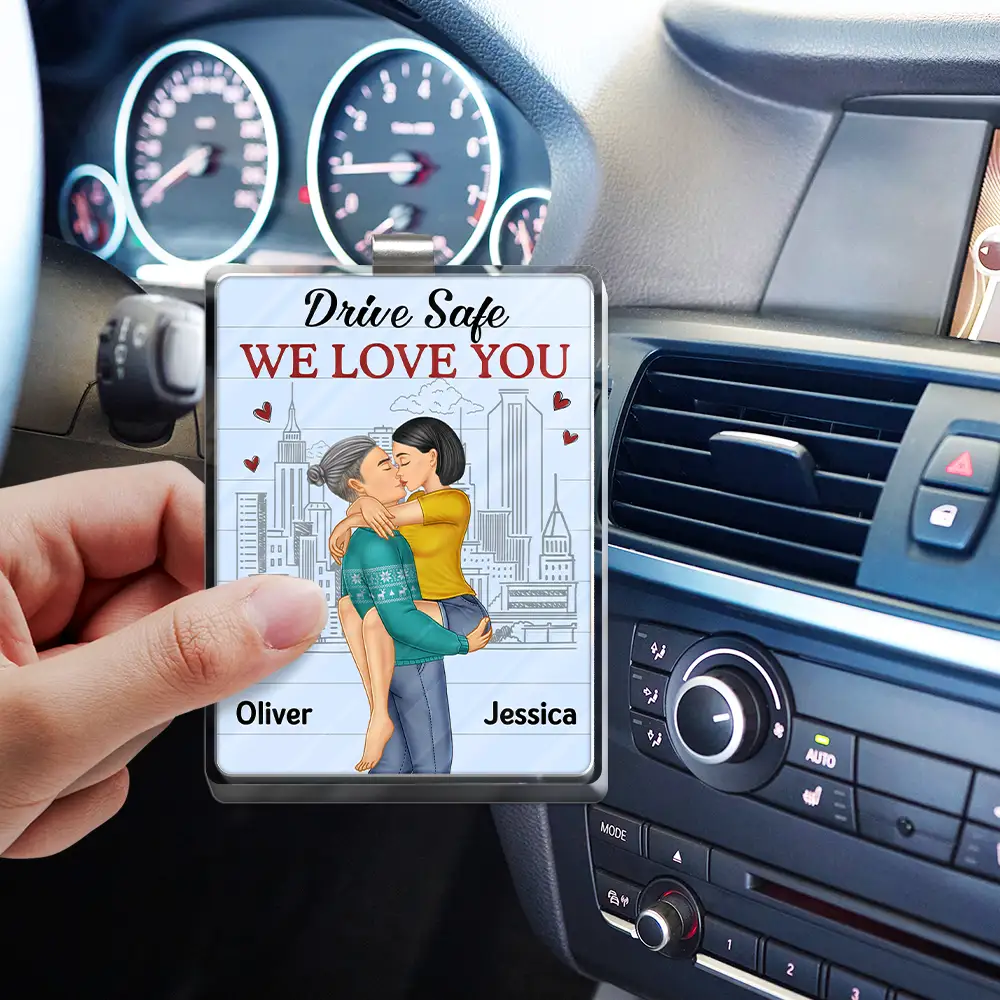 Drive Safe I Love You Kissing Couples - Personalized Custom Shaped Acrylic Car Visor Clip - Image 3