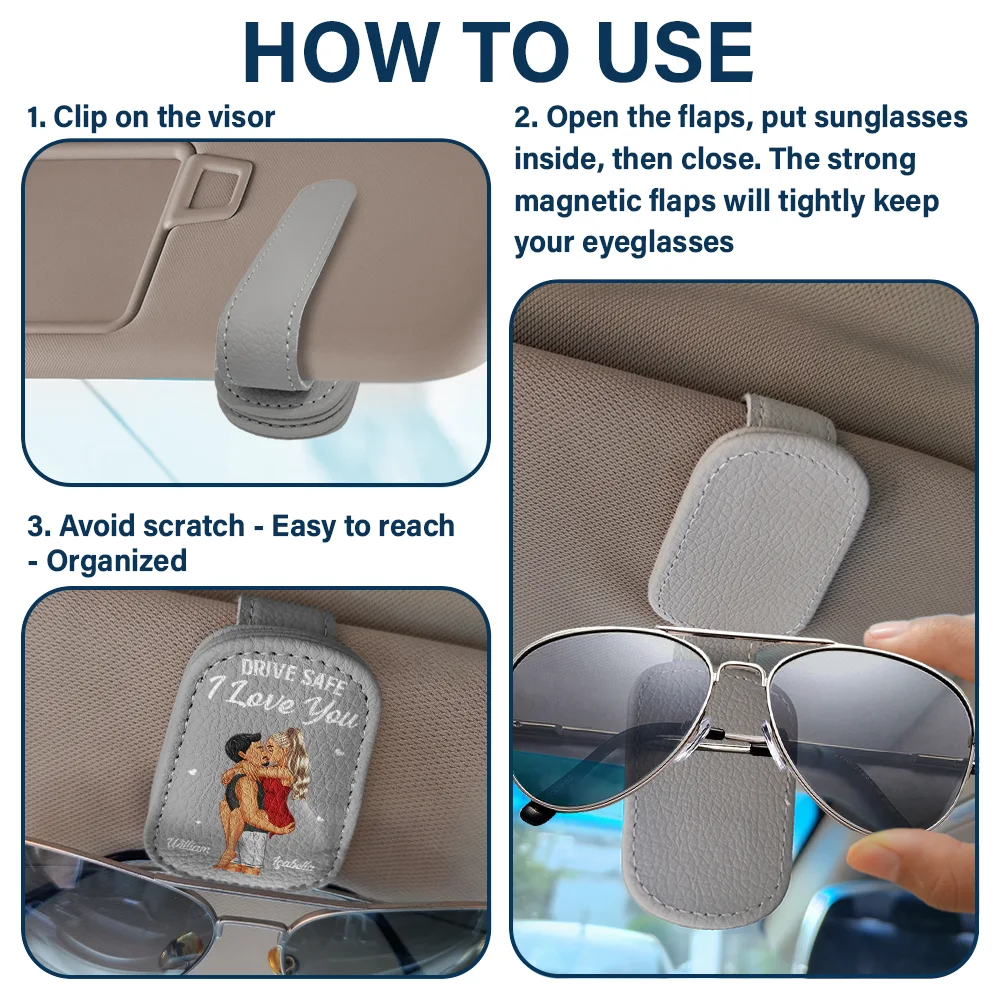 Drive Safe I Love You - Personalized Sunglasses Holder For Car Visor - Image 4