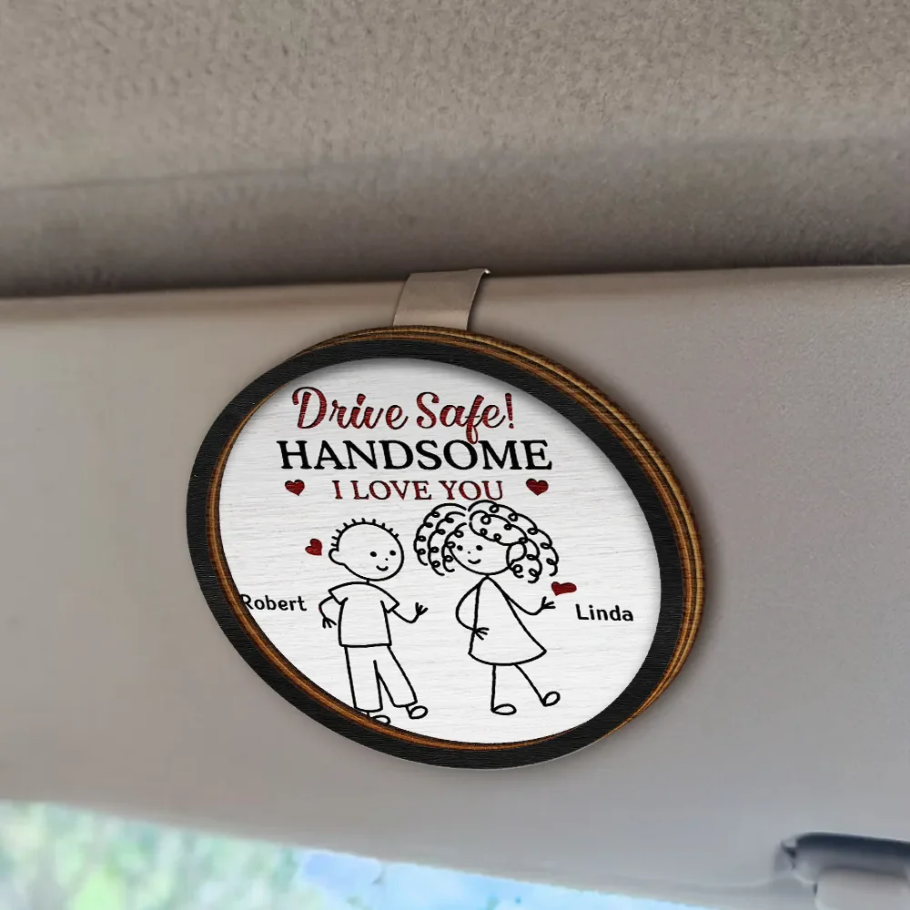 Drive Safe I Love You Stick Figures - Personalized Custom Shaped Car Visor Clip - Image 2