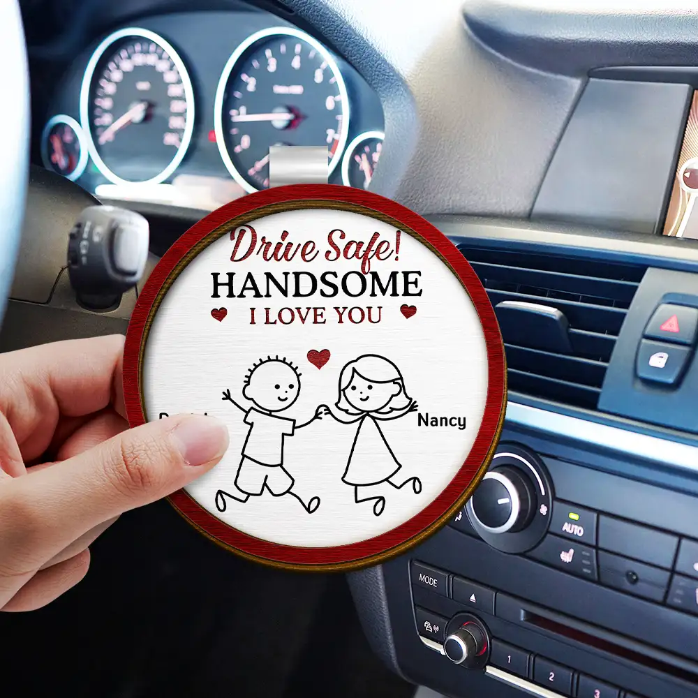 Drive Safe I Love You Stick Figures - Personalized Custom Shaped Car Visor Clip - Image 3