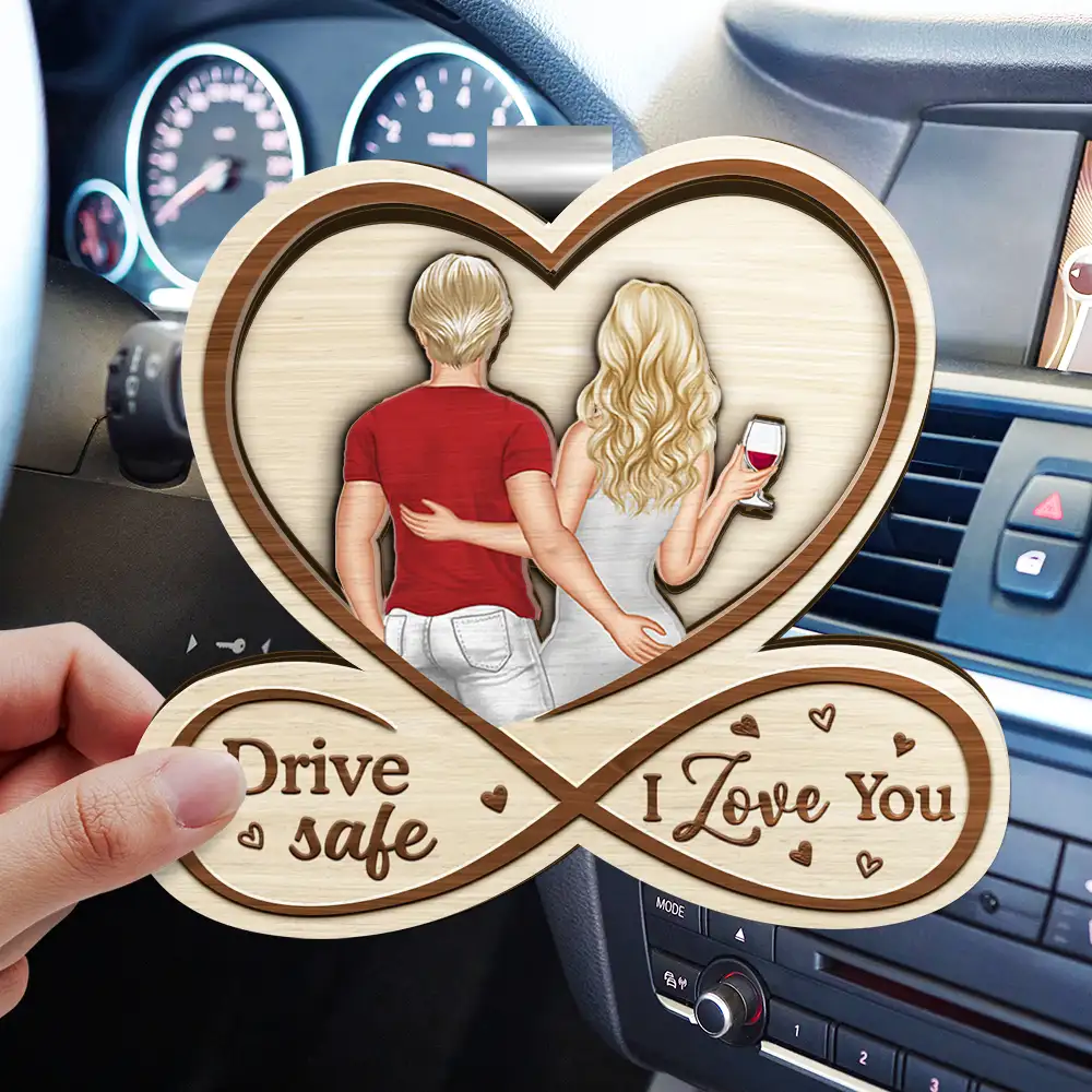 Drive Safe I Love You To Husband From Wife Back Couple - Personalized Custom Shaped Car Visor Clip - Image 3
