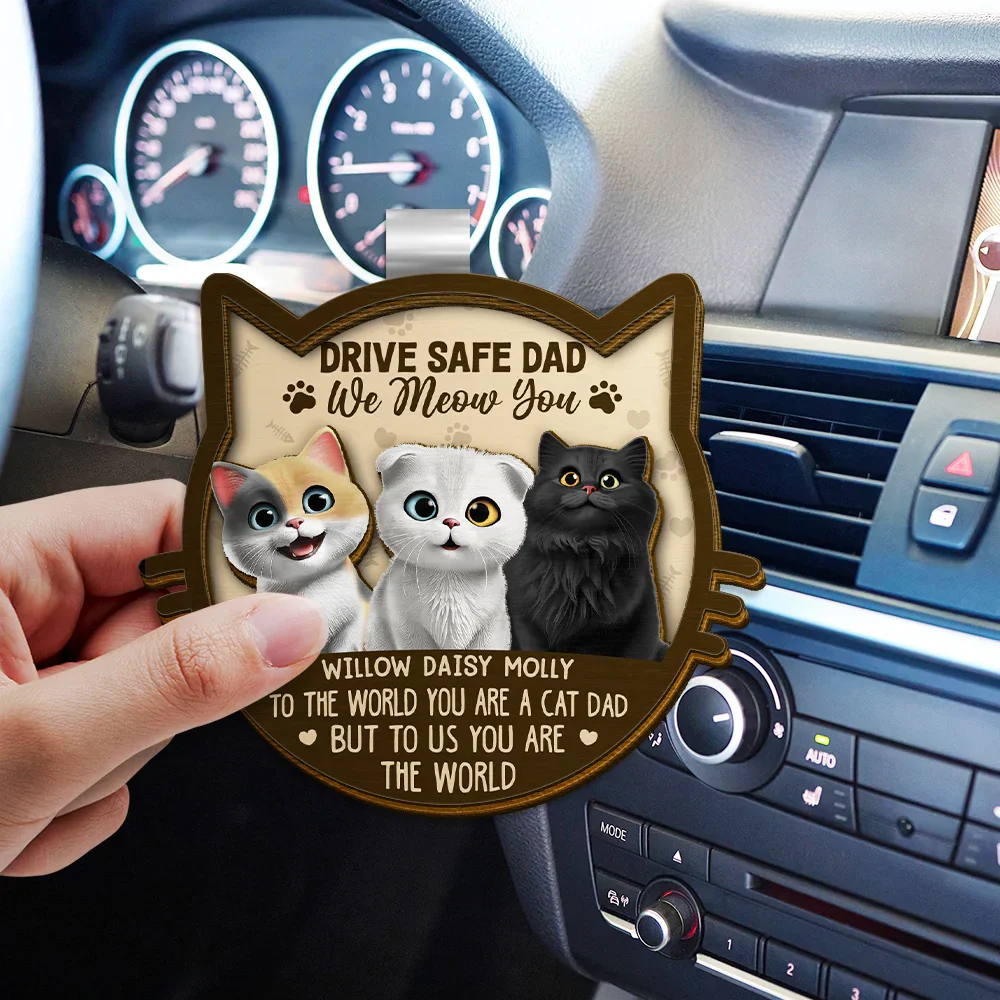 Drive Safe Mom Dad 3D Effect Cat - Personalized Custom Shaped Car Visor Clip - Image 3