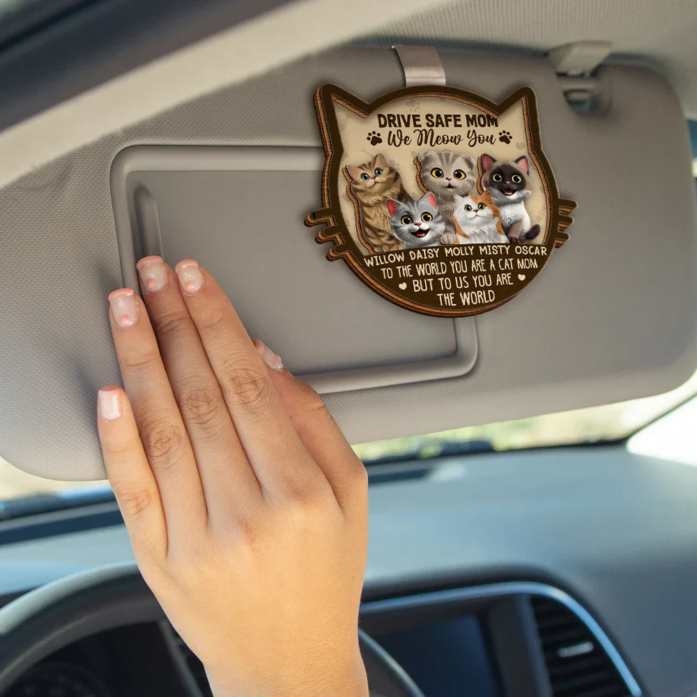 Drive Safe Mom Dad 3D Effect Cat - Personalized Custom Shaped Car Visor Clip - Image 4