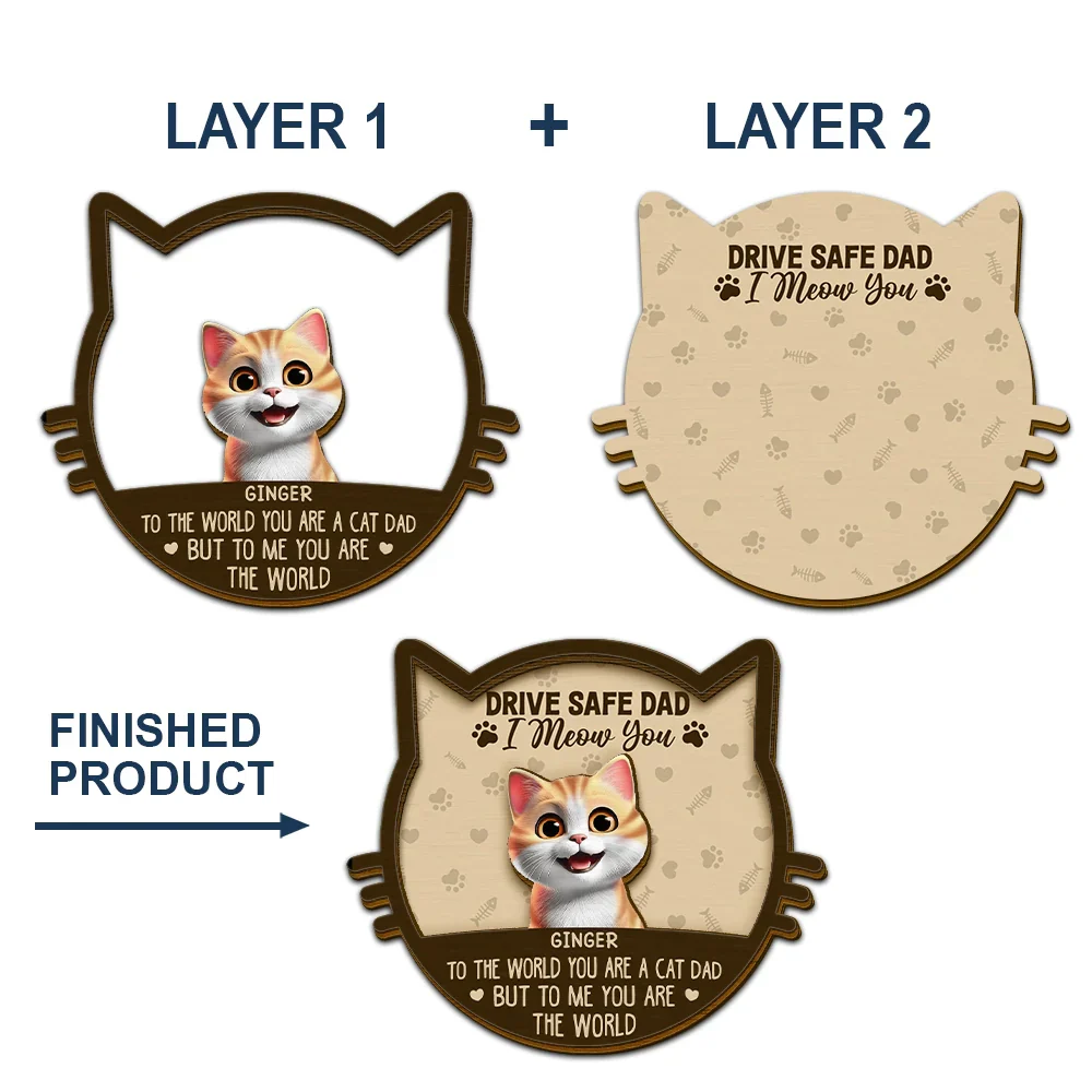 Drive Safe Mom Dad 3D Effect Cat - Personalized Custom Shaped Car Visor Clip - Image 5
