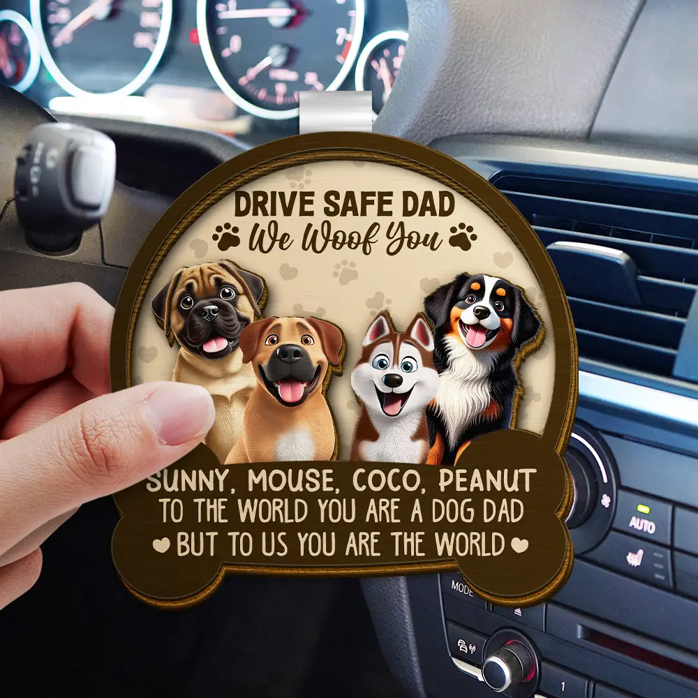 Drive Safe Mom Dad 3D Effect Dog - Personalized Custom Shaped Car Visor Clip - Image 4