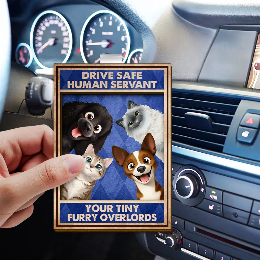 Drive Safe We’re Waiting At The Door Dog Cat Vintage - Personalized Custom Shaped Car Visor Clip - Image 3