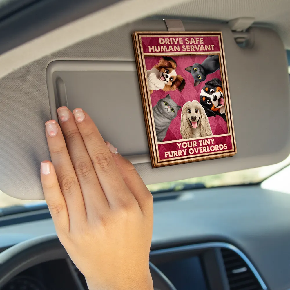 Drive Safe We’re Waiting At The Door Dog Cat Vintage - Personalized Custom Shaped Car Visor Clip - Image 4