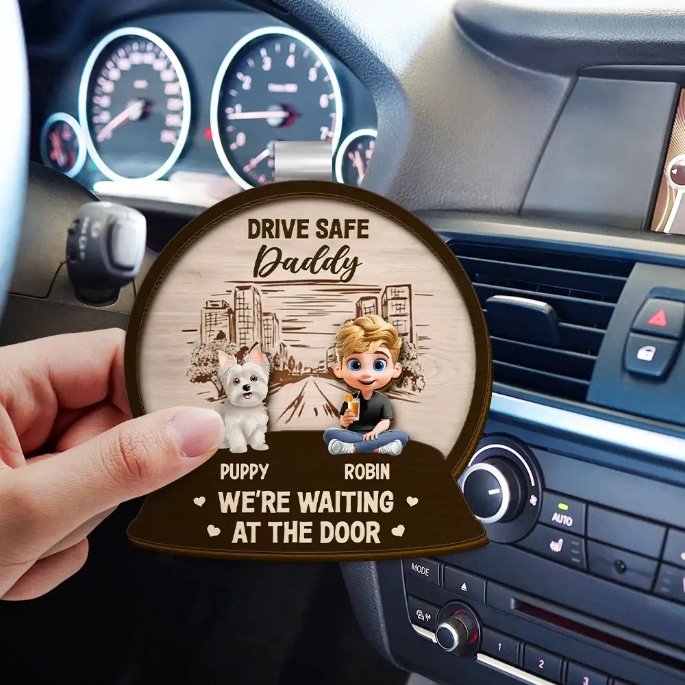 Drive Safe We're Waiting At Door Kids & Pets - Personalized Custom Shaped Car Visor Clip - Image 3