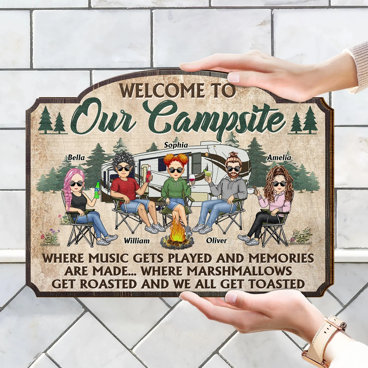 Drive Slow Drunk Campers Matter Camping Traveling - Vacation, Funny Gift For Campers, Besties, Family - Personalized Custom Shaped Wood Sign - Image 4