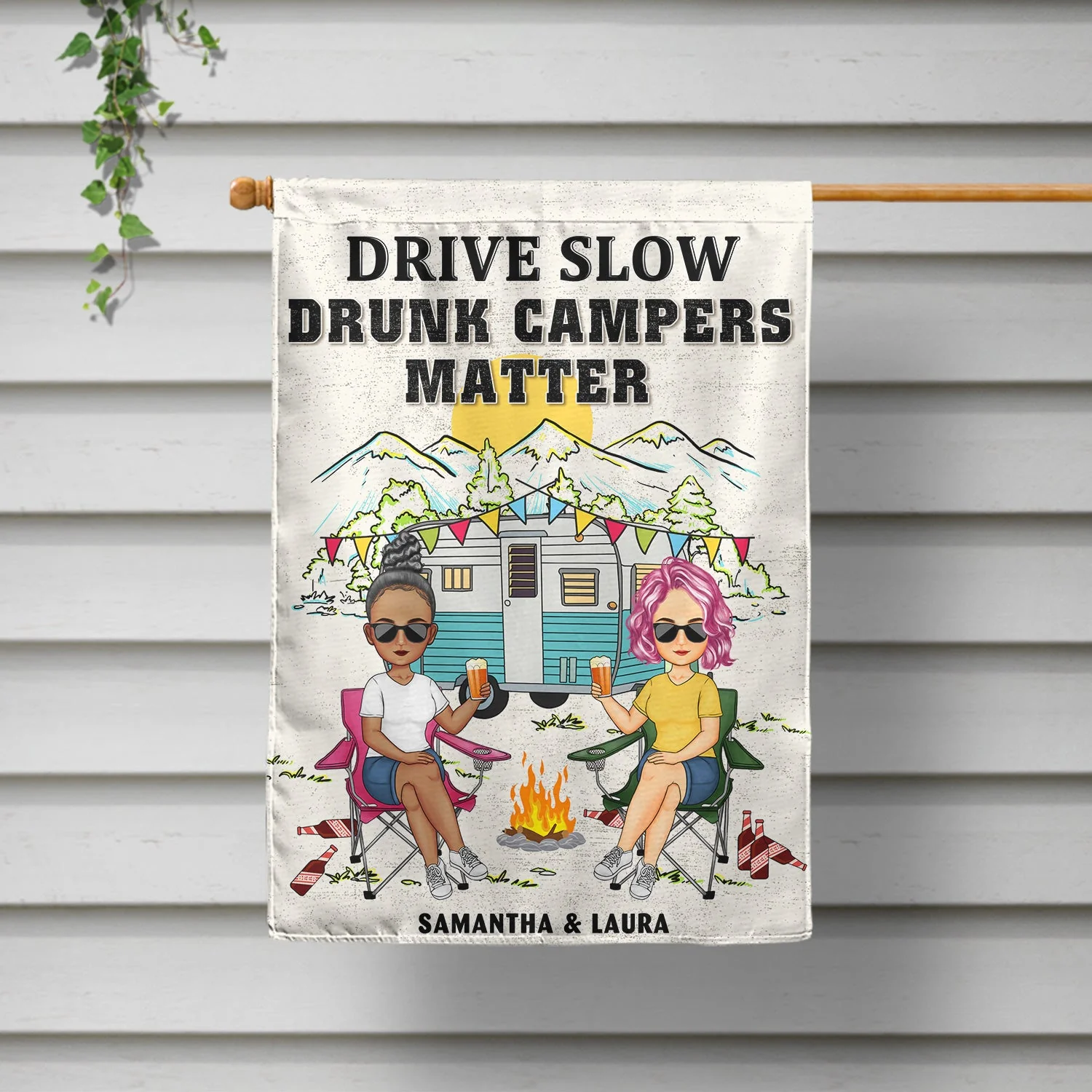 Drive Slow Drunk Campers Matter - Gift For Camping Lovers - Personalized Flag - Image 2