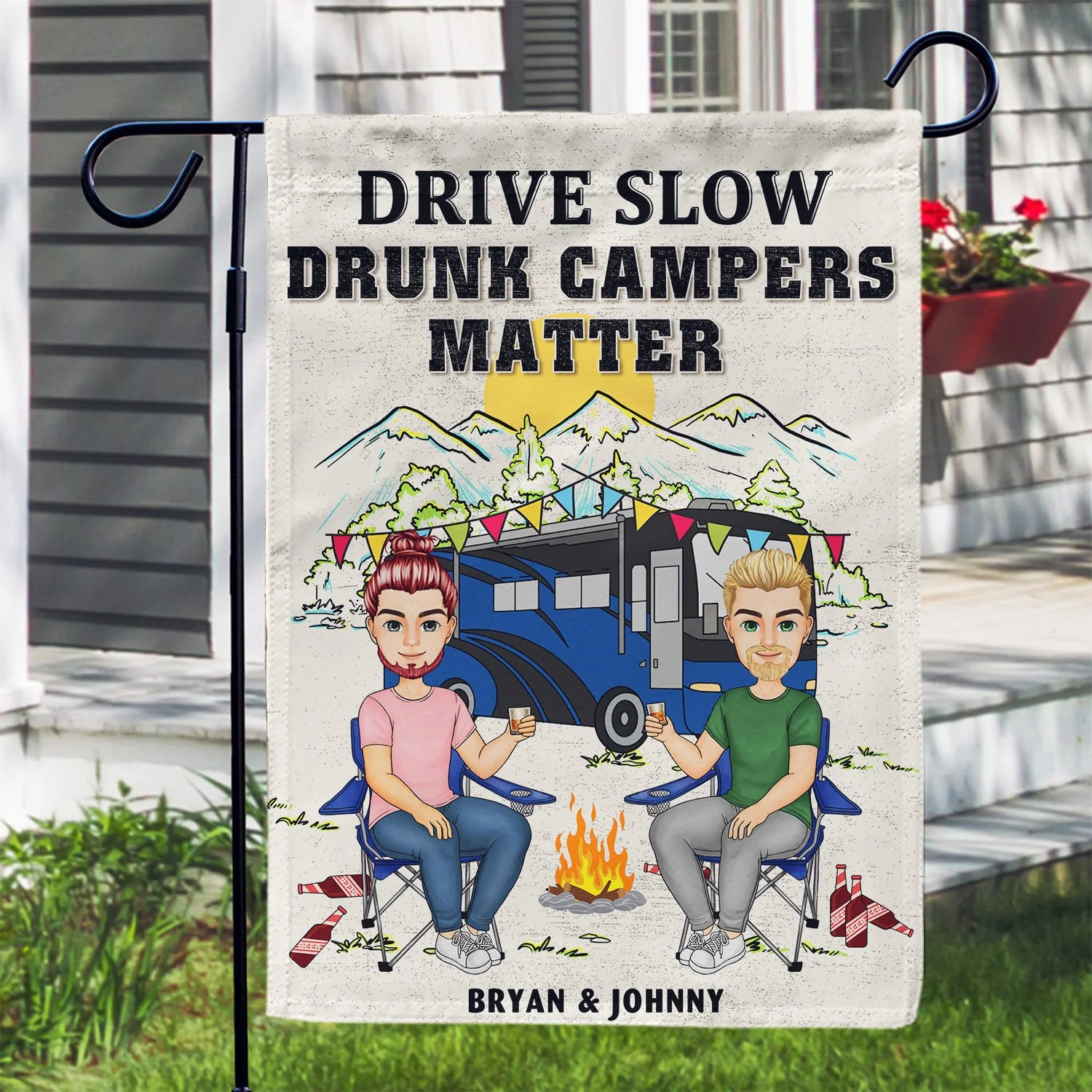 Drive Slow Drunk Campers Matter - Gift For Camping Lovers - Personalized Flag - Image 3