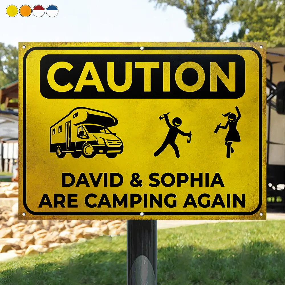Drunk Stick Figure We Are Camping Again - Personalized Classic Metal Signs