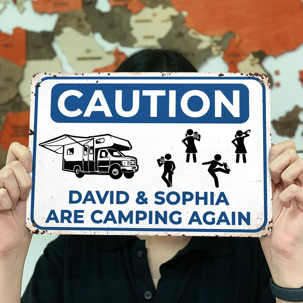 Drunk Stick Figure We Are Camping Again - Personalized Classic Metal Signs - Image 3