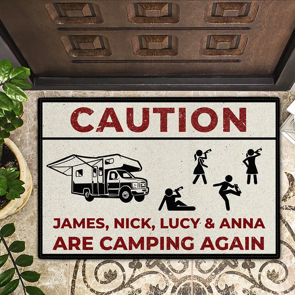 Drunk Stick Figure We Are Camping Again - Personalized Doormat - Image 2