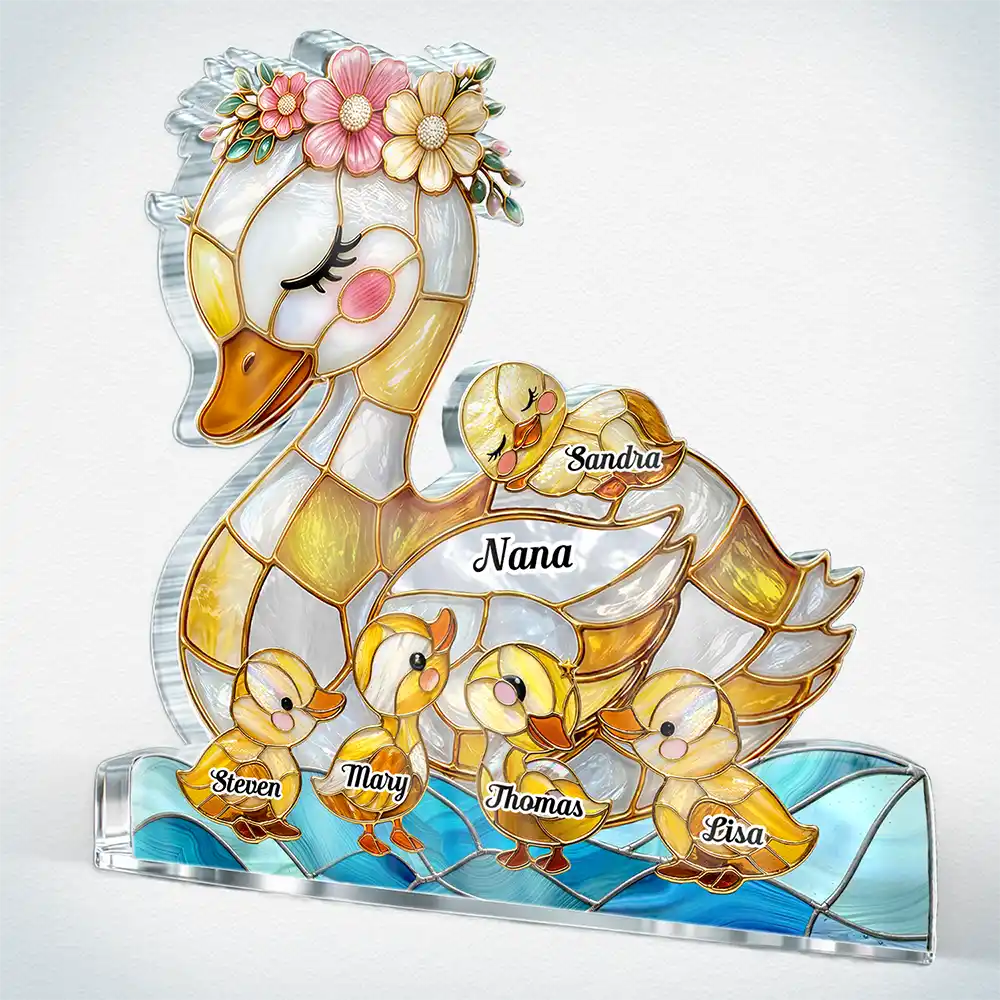 Duck Mother Ducklings Stained Glass Effect Mom Grandma - Personalized Custom Shaped Acrylic Plaque - Image 2