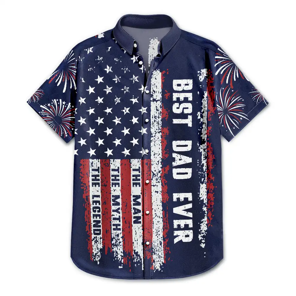 Early US Flag America Best Dad Ever The Man The Myth - Hawaiian Shirt - Image 3