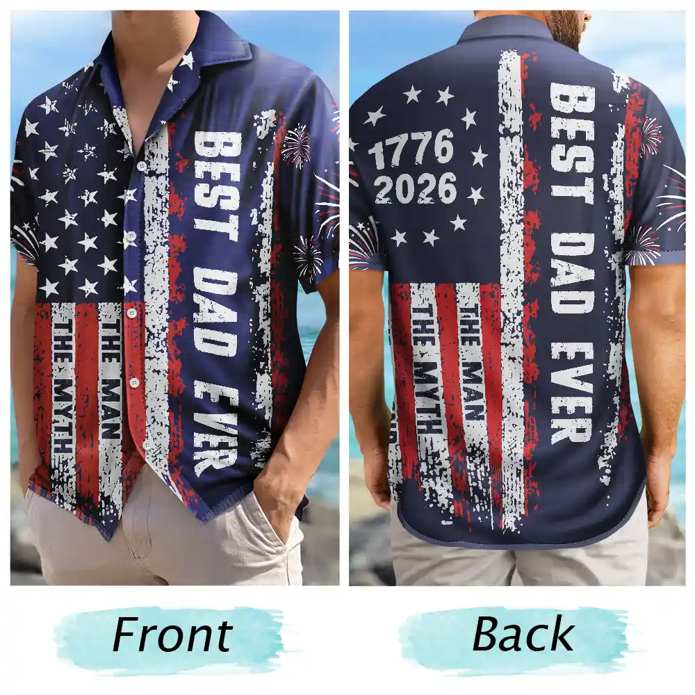 Early US Flag America Best Dad Ever The Man The Myth - Hawaiian Shirt - Image 5