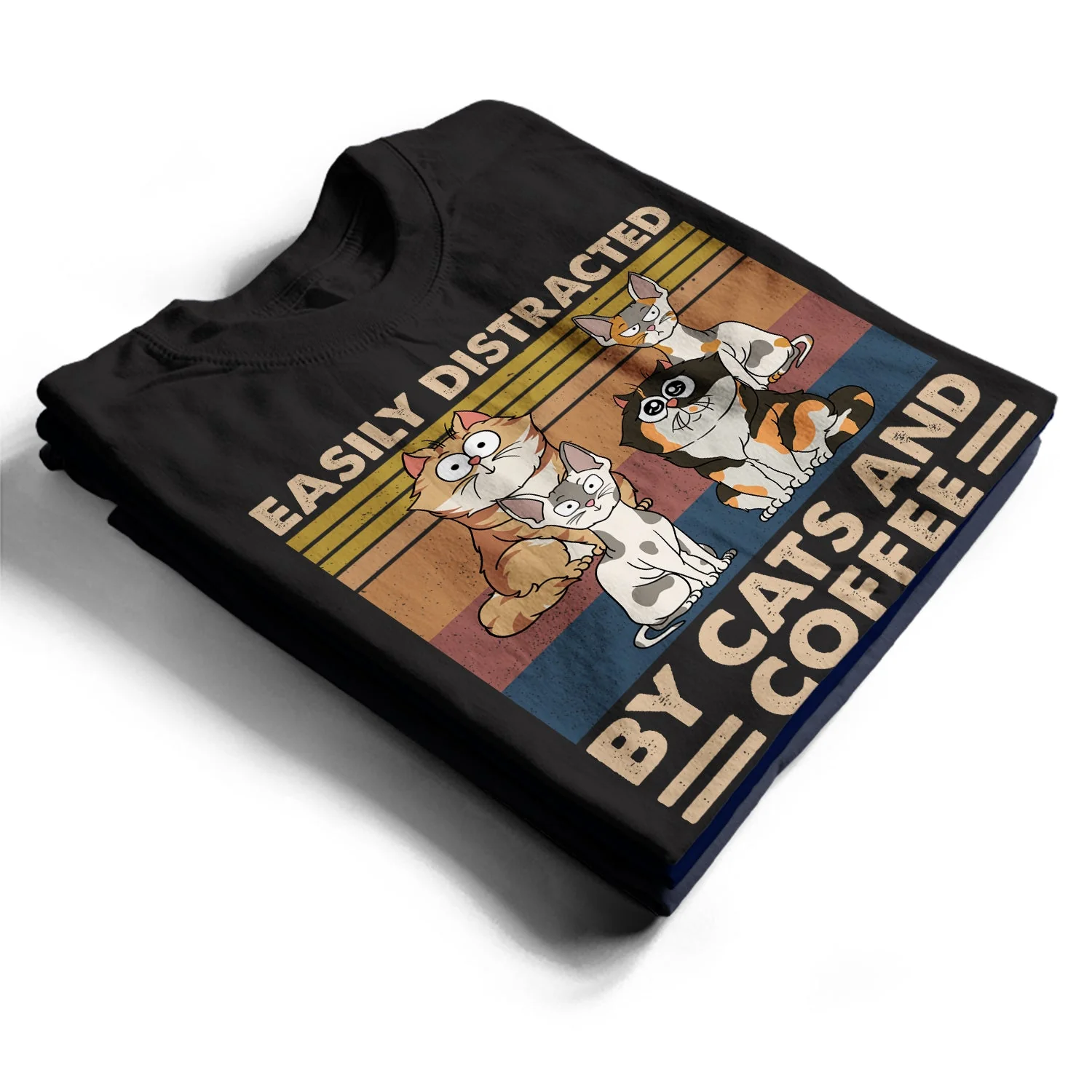 Easily Distracted By Cats & Alcohol Funny Cartoon Cat - Gift For Cat Lovers - Personalized T Shirt - Image 2