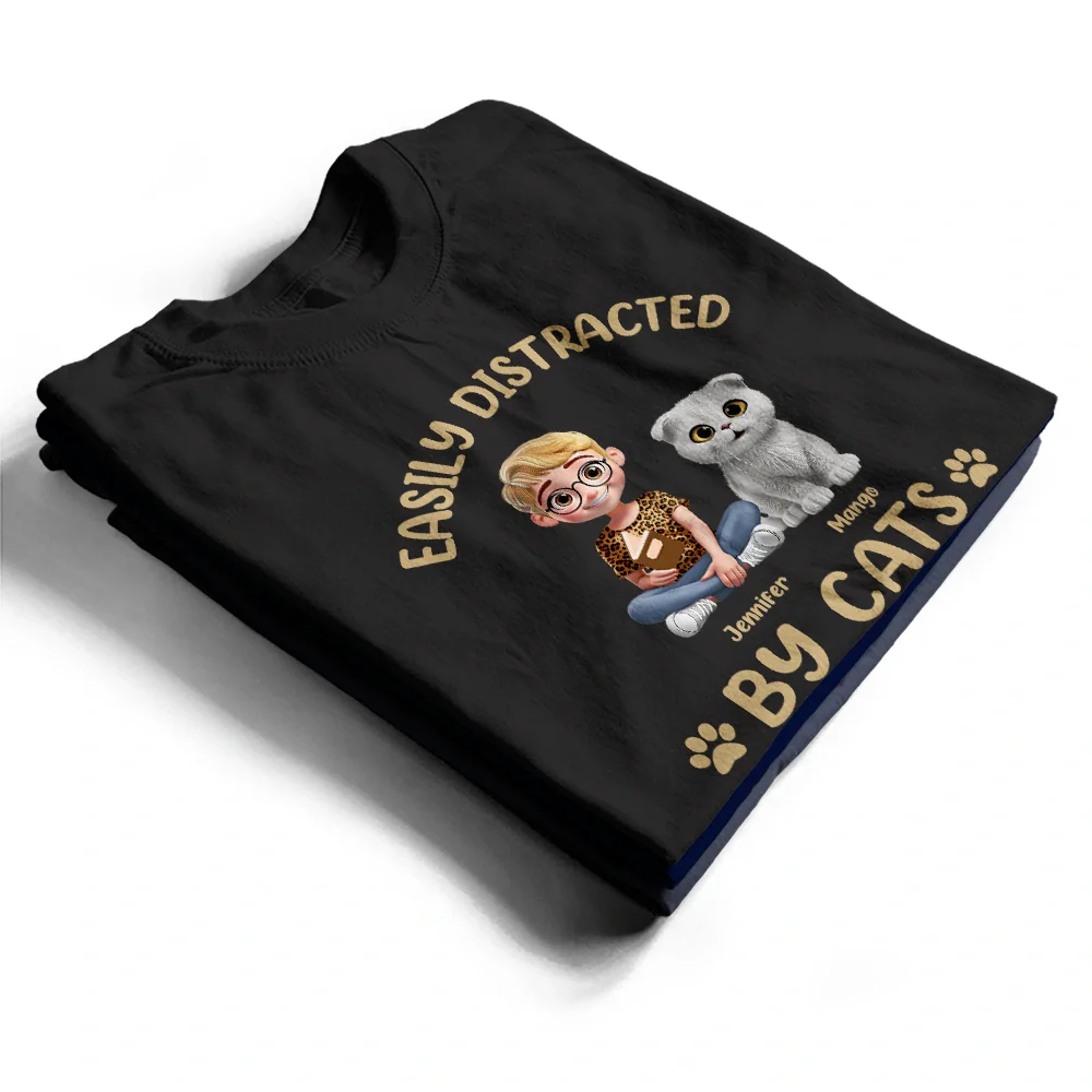 Easily Distracted By Cats & Books - Personalized T Shirt - Image 2