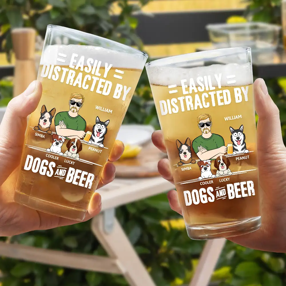 Easily Distracted By Dog And Beer - Personalized Beer Glass - Image 4