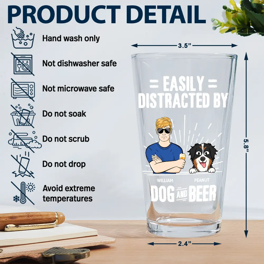 Easily Distracted By Dog And Beer - Personalized Beer Glass - Image 5